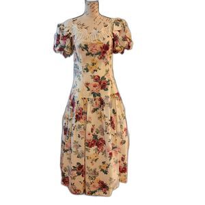Vintage Scott McClintock Floral Cottagecore Dress, Prairie Style, Drop Waist,10